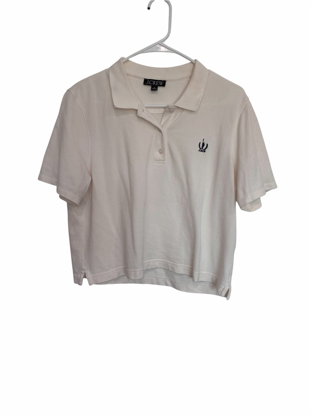 J. Crew Short Sleeve Polo in Cream with Navy Crest